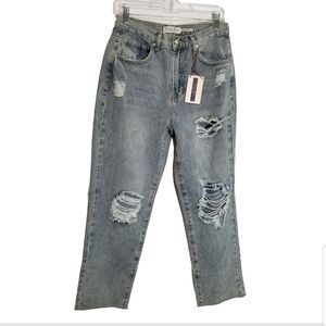 Denim Blvd Los Angeles Jeans Women's Large 29 Hi Rise Blue Denim Distressed New